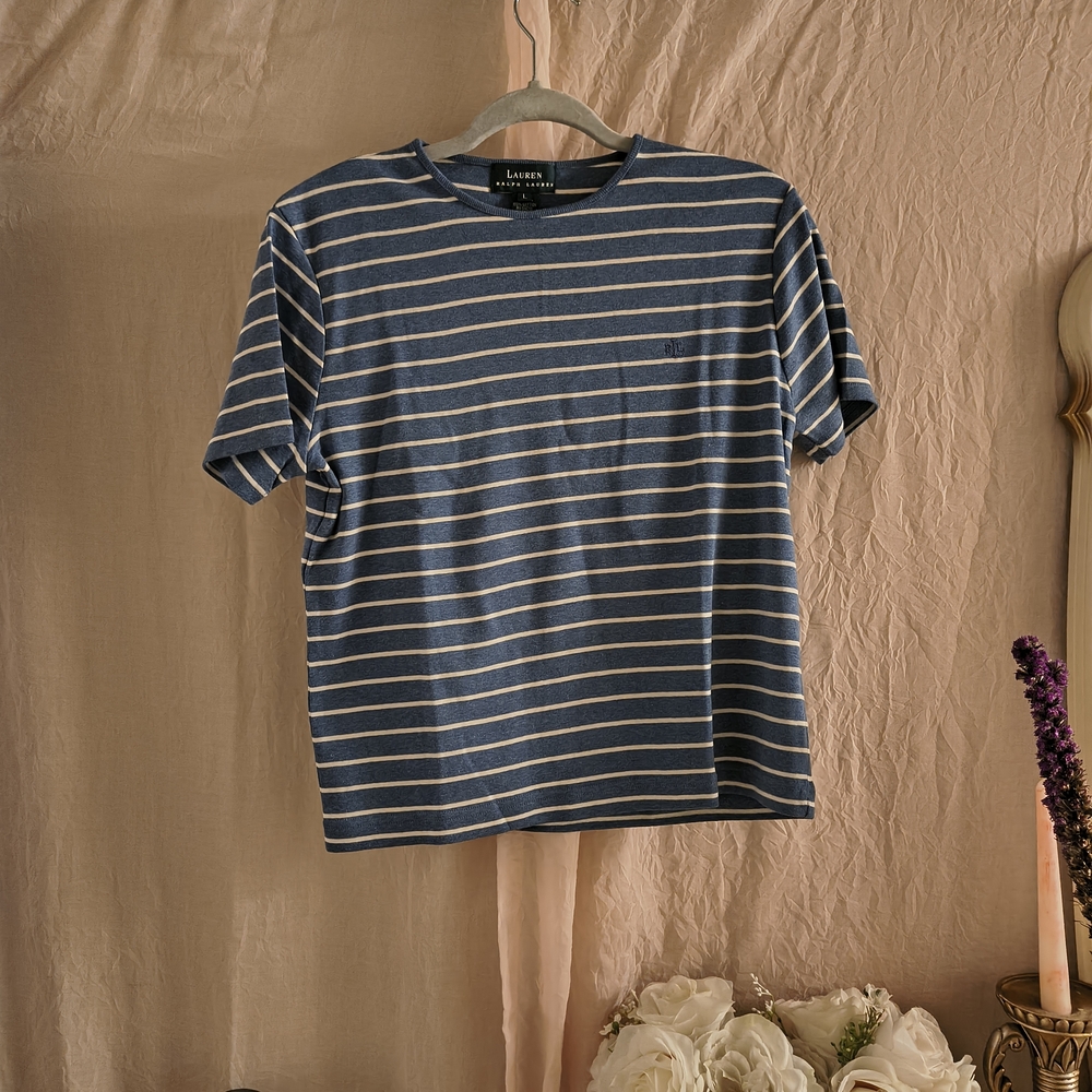 Lauren Ralph Lauren Navy and White Striped Tee